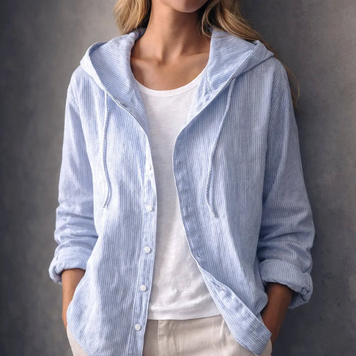 Striped Hoodie with Button Closure and Long Sleeves