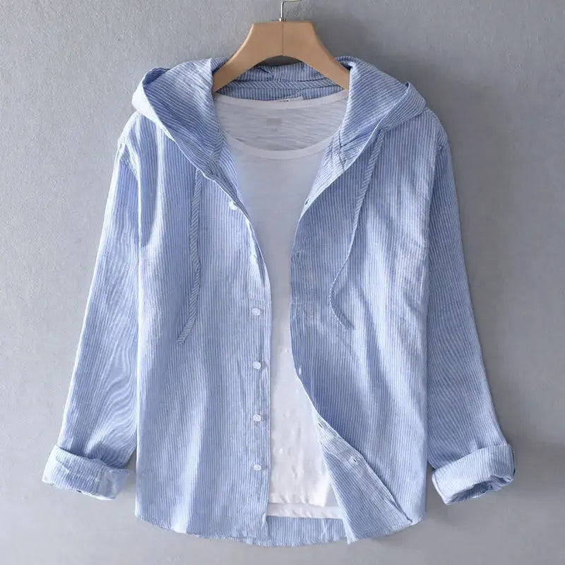 Striped Hoodie with Button Closure and Long Sleeves
