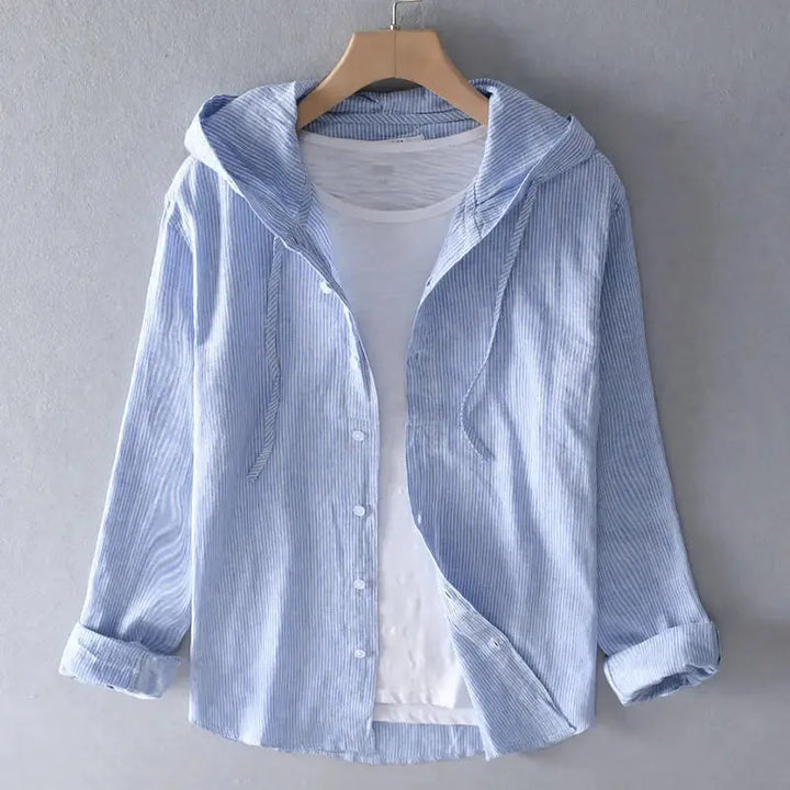 Striped Hoodie with Button Closure and Long Sleeves