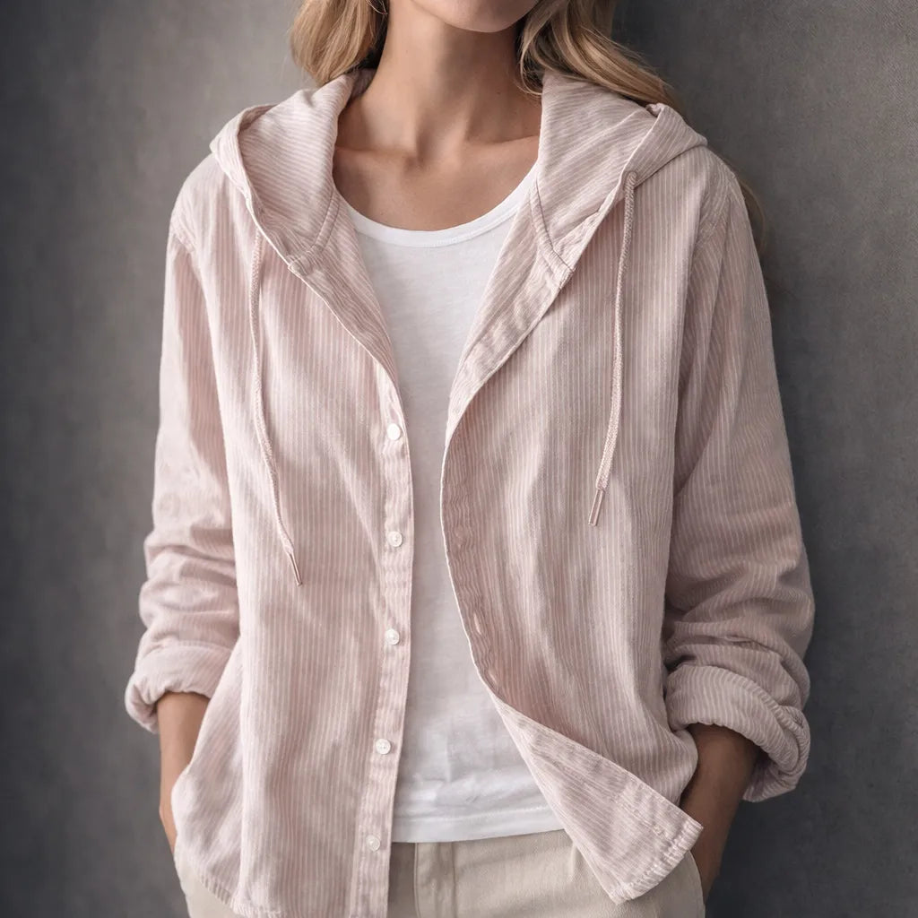 Striped Hoodie with Button Closure and Long Sleeves