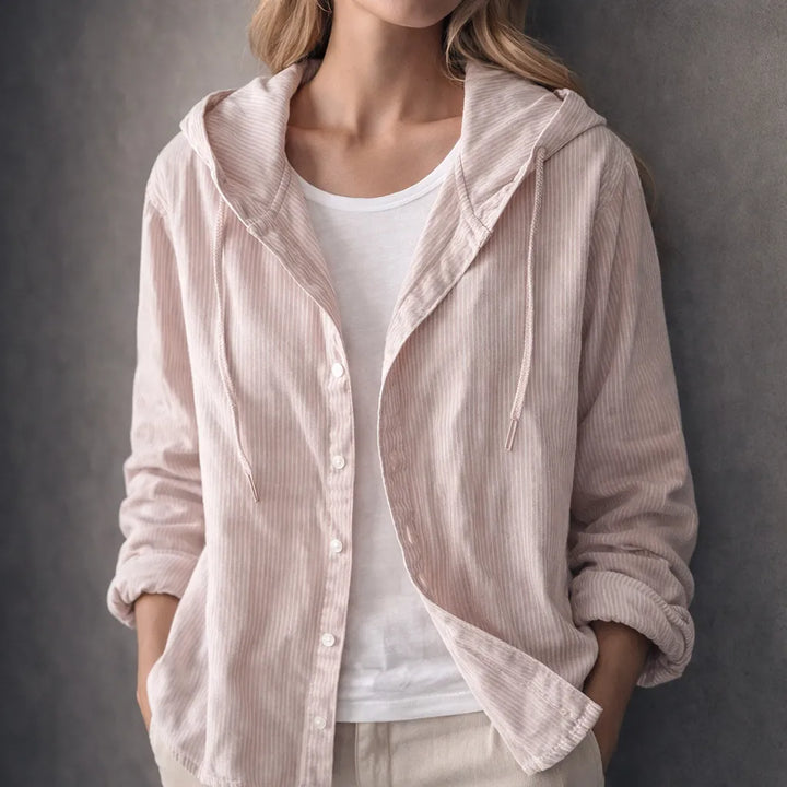 Striped Hoodie with Button Closure and Long Sleeves