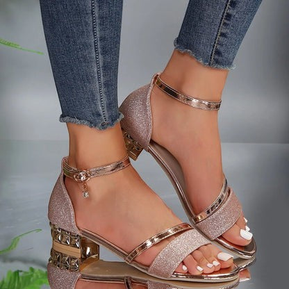 Women's Adjustable Strap Sandals with Block Heel and Wide Fit
