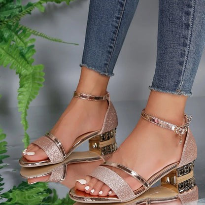 Women's Adjustable Strap Sandals with Block Heel and Wide Fit