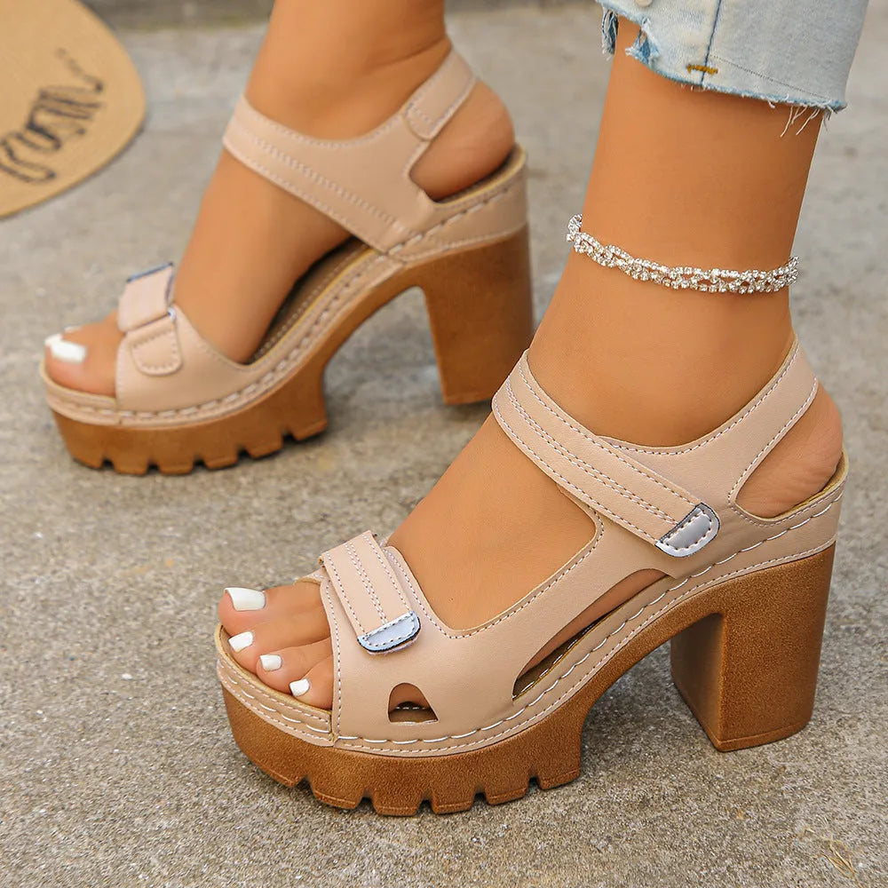Women's Block Heel Chunky Sandals with Adjustable Strap
