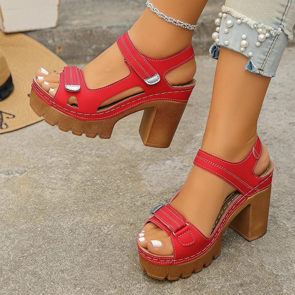 Women's Block Heel Chunky Sandals with Adjustable Strap