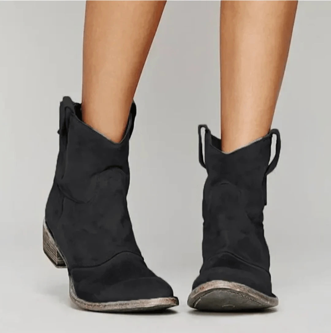Women's Block Heel Cowboy Boots with Cushioned Insole and Wide Fit