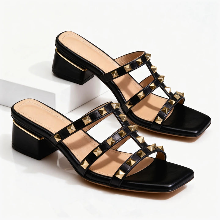 Women's Block Heel Sandals with Cushioned Insole and Square Toe