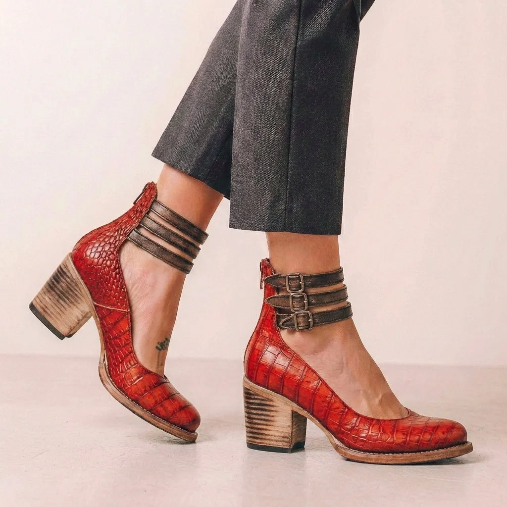 Women's Block Heels Ankle Sandals with Adjustable Strap