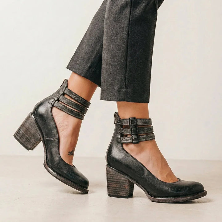 Women's Block Heels Ankle Sandals with Adjustable Strap