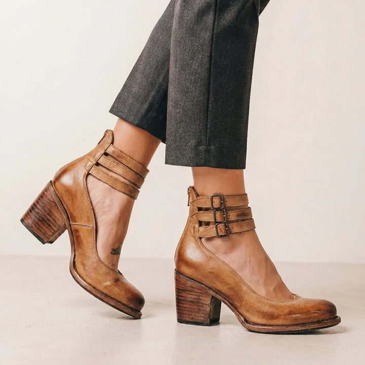 Women's Block Heels Ankle Sandals with Adjustable Strap