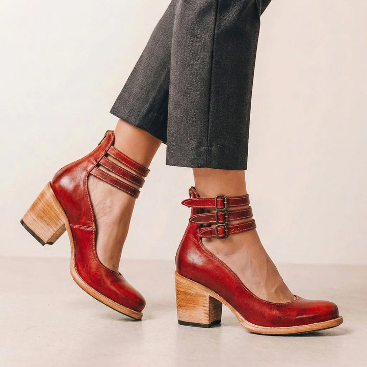 Women's Block Heels Ankle Sandals with Adjustable Strap