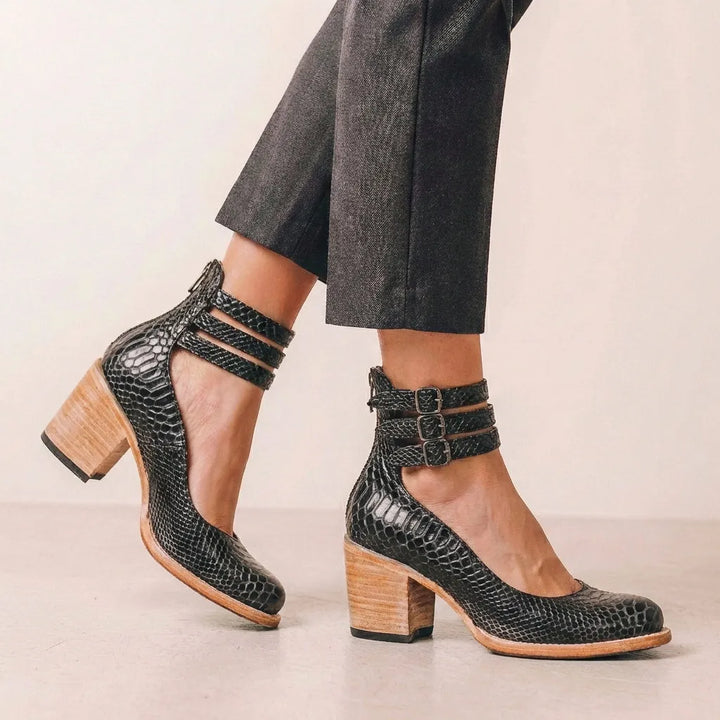 Women's Block Heels Ankle Sandals with Adjustable Strap