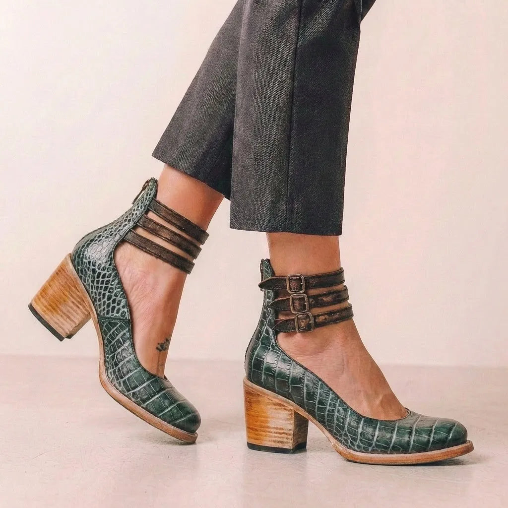 Women's Block Heels Ankle Sandals with Adjustable Strap