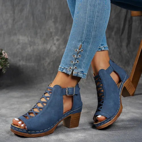 Women's Chunky Block Heel Sandals with Adjustable Strap