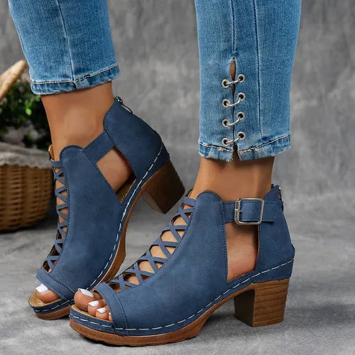 Women's Chunky Block Heel Sandals with Adjustable Strap