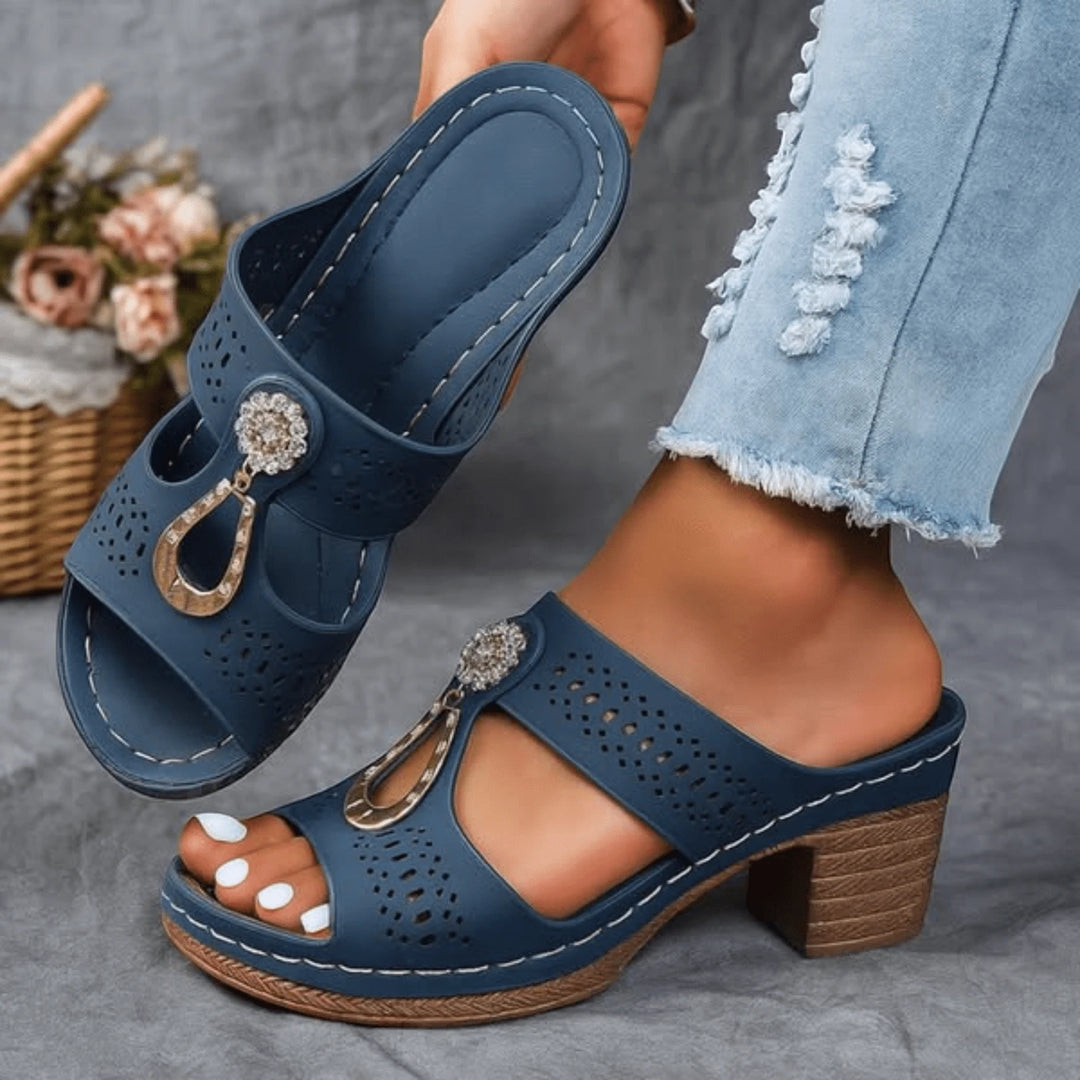 Women's Chunky Comfy Heeled Sandals with Cushioned Footbed