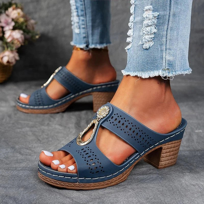 Women's Chunky Comfy Heeled Sandals with Cushioned Footbed