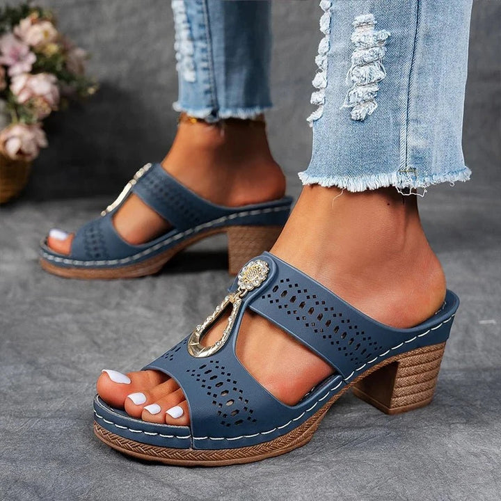 Women's Chunky Comfy Heeled Sandals with Cushioned Footbed