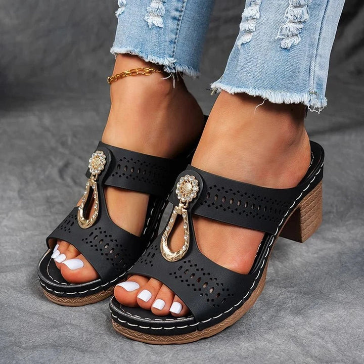 Women's Chunky Comfy Heeled Sandals with Cushioned Footbed