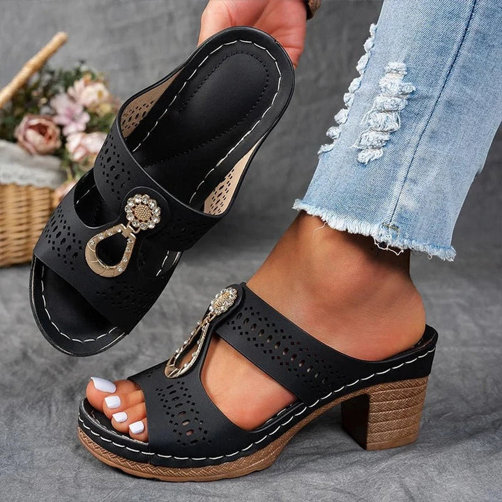 Women's Chunky Comfy Heeled Sandals with Cushioned Footbed