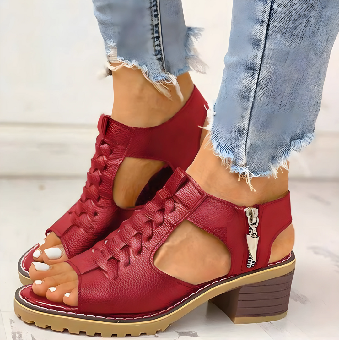 Women's Chunky Heeled Sandals with Side Zip