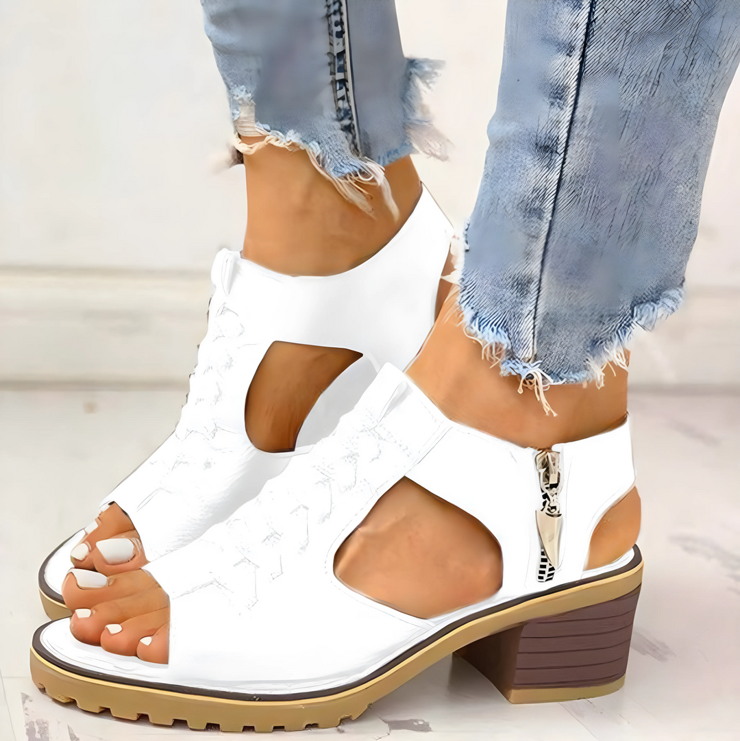 Women's Chunky Heeled Sandals with Side Zip