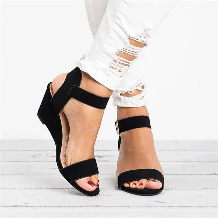 Women's Comfy Ankle Heeled Sandals with Adjustable Strap