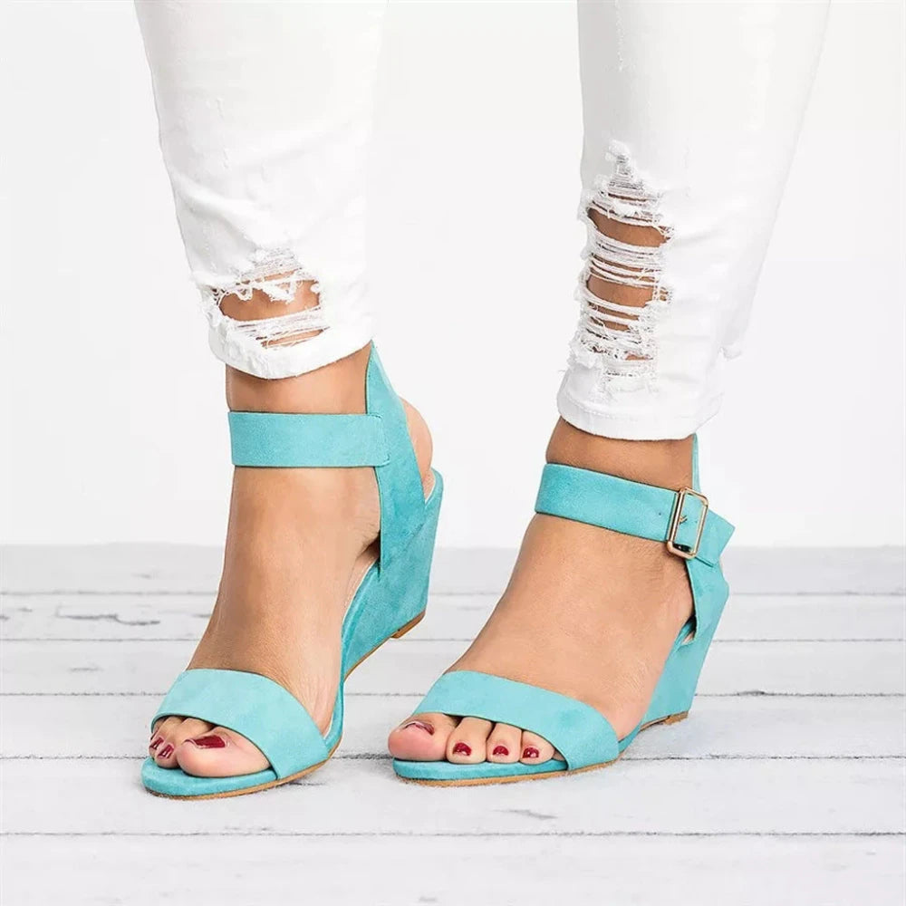 Women's Comfy Ankle Heeled Sandals with Adjustable Strap