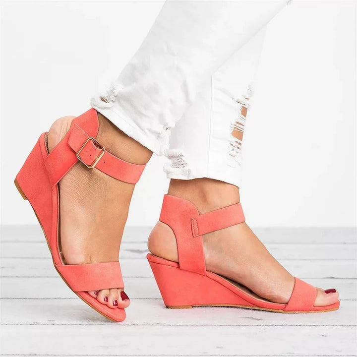 Women's Comfy Ankle Heeled Sandals with Adjustable Strap