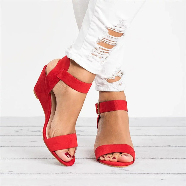 Women's Comfy Ankle Heeled Sandals with Adjustable Strap