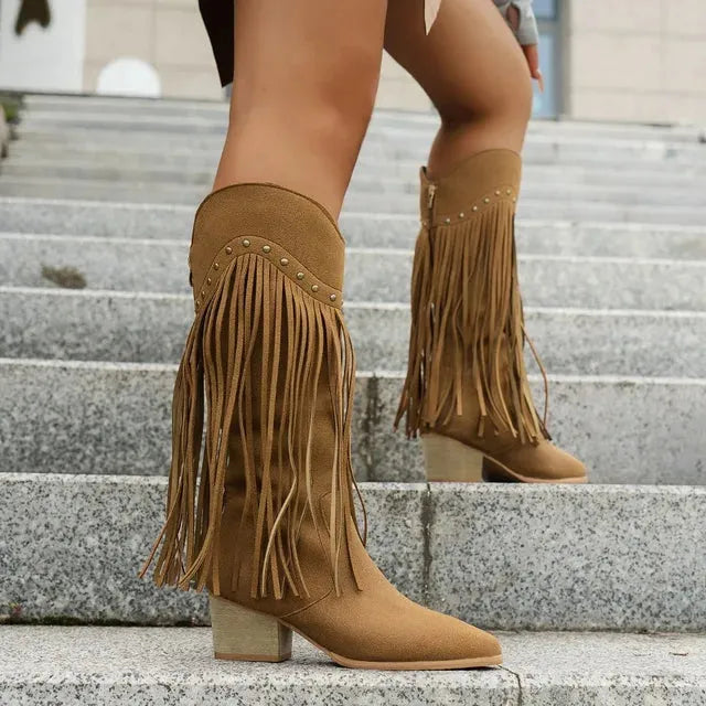 Women's Comfy Heeled Cowboy Boots with Cushioned Insole