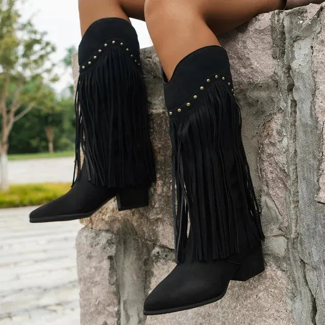 Women's Comfy Heeled Cowboy Boots with Cushioned Insole
