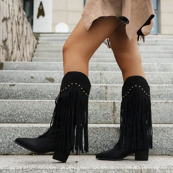 Women's Comfy Heeled Cowboy Boots with Cushioned Insole