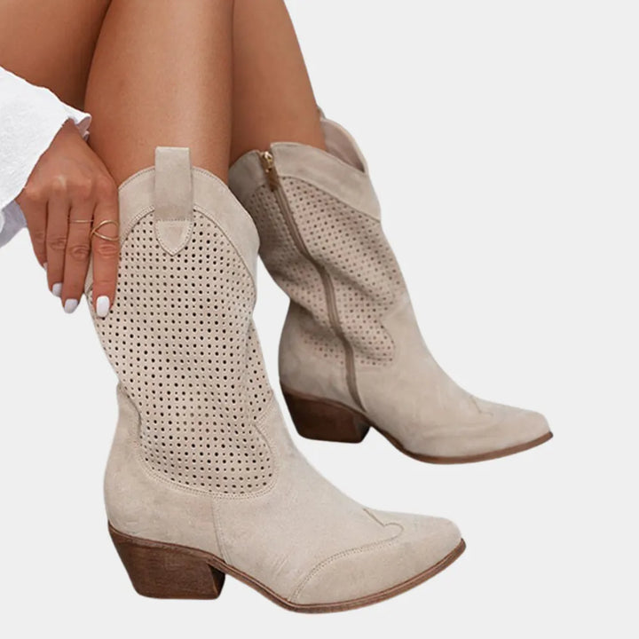 Women's Comfy Heeled Cowboy Boots with Side Zip