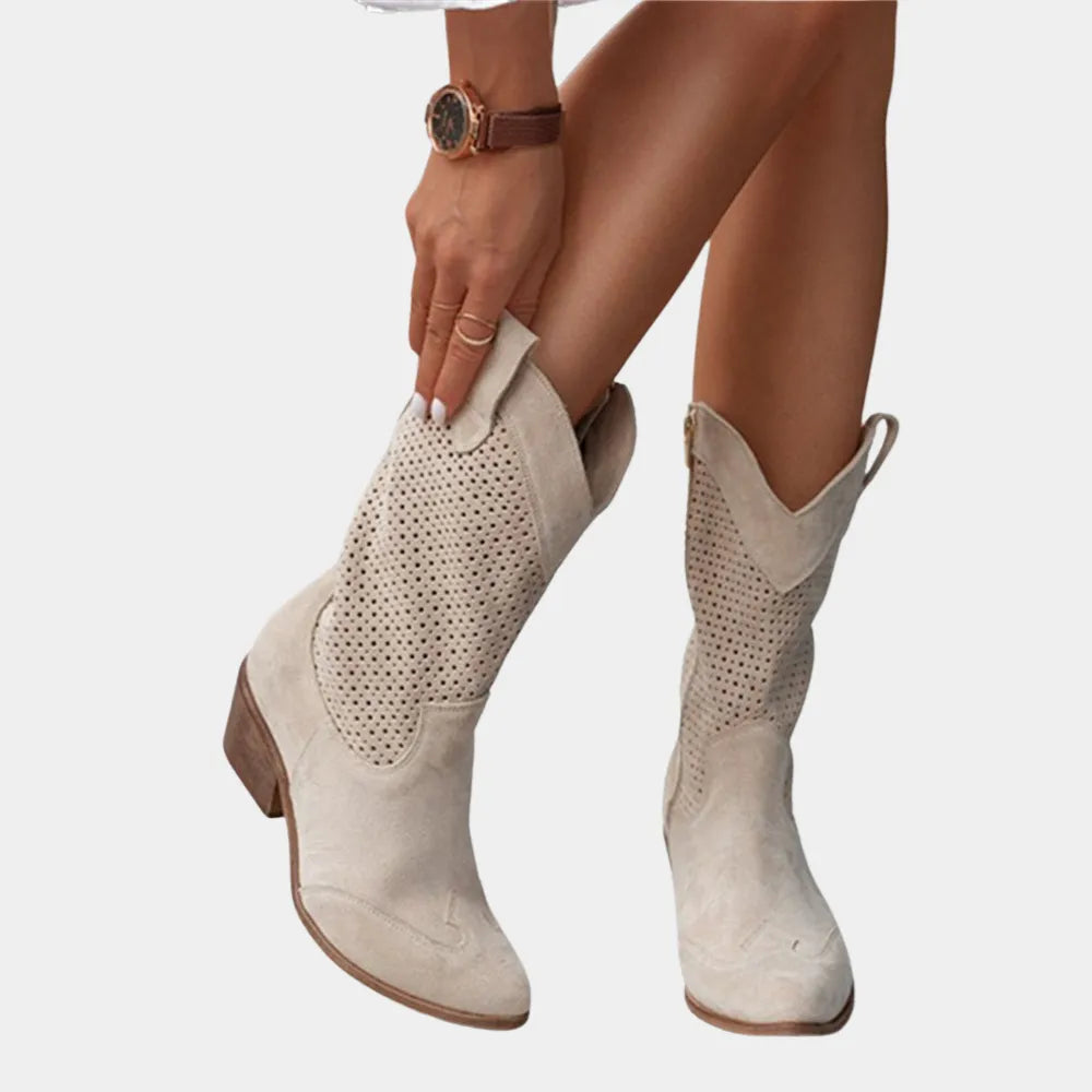 Women's Comfy Heeled Cowboy Boots with Side Zip