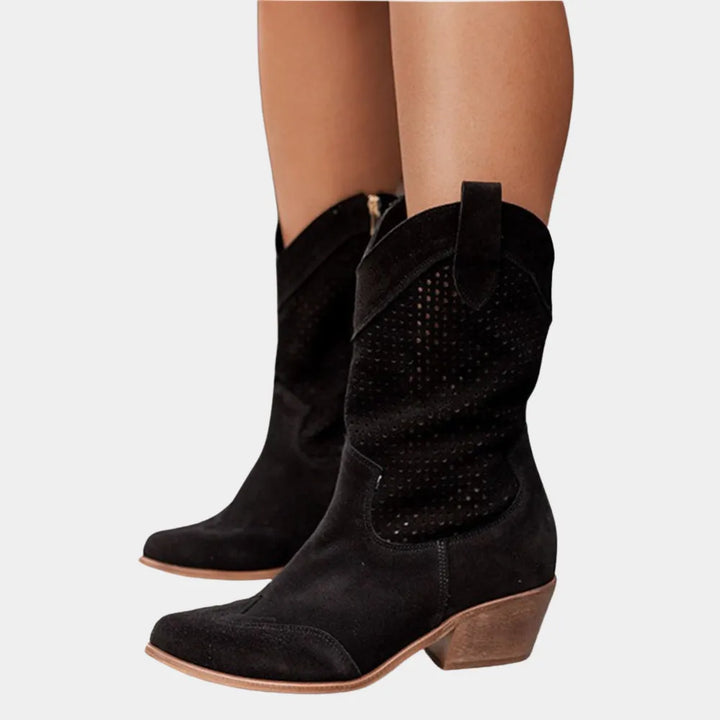 Women's Comfy Heeled Cowboy Boots with Side Zip