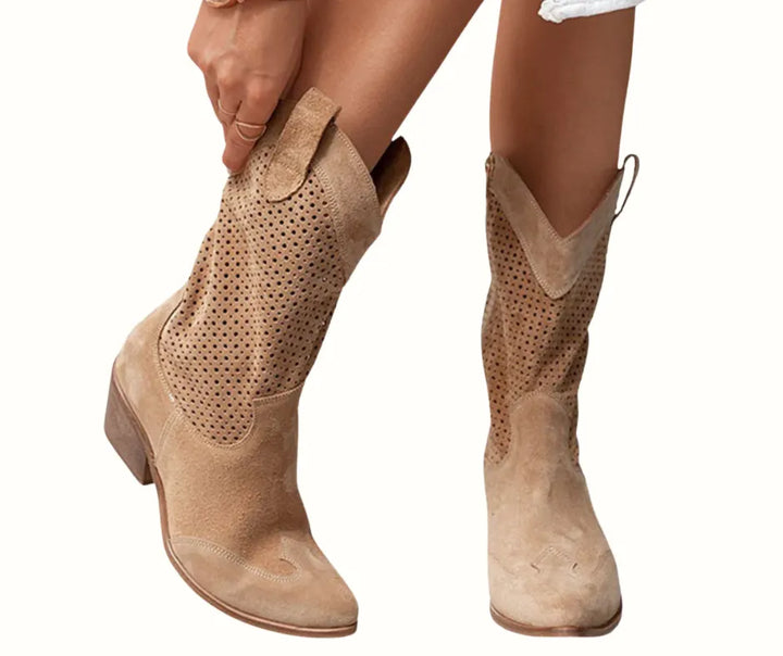 Women's Comfy Heeled Cowboy Boots with Side Zip