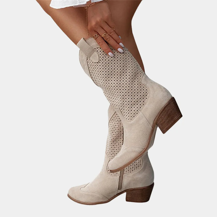 Women's Comfy Heeled Cowboy Boots with Side Zip