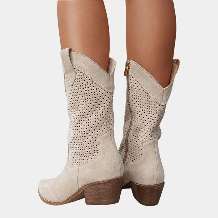 Women's Comfy Heeled Cowboy Boots with Side Zip