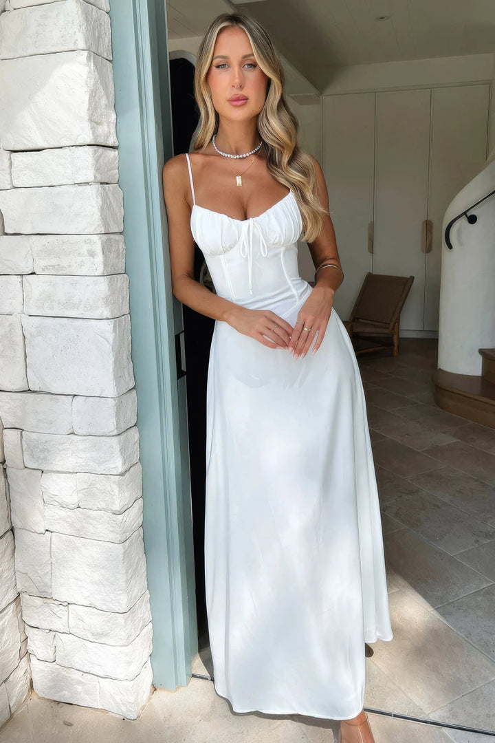 Women's Elegant Holiday Maxi Dress with Pleated Bodice