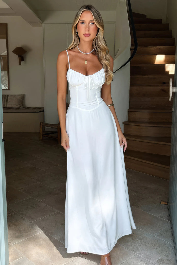 Women's Elegant Holiday Maxi Dress with Pleated Bodice