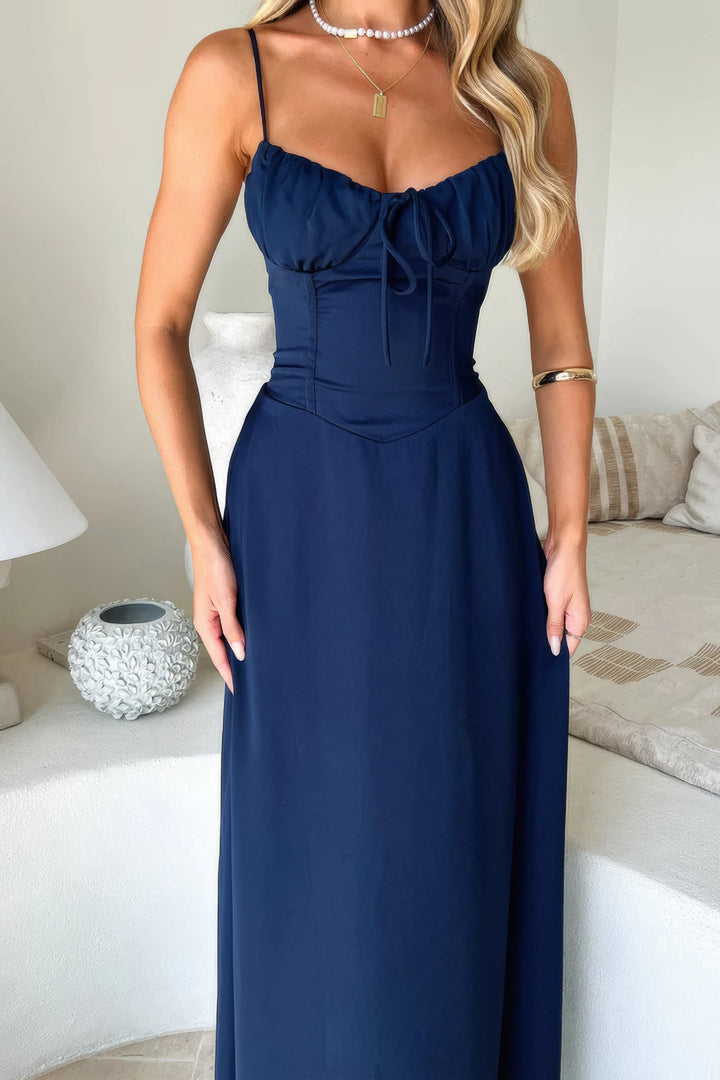 Women's Elegant Holiday Maxi Dress with Pleated Bodice