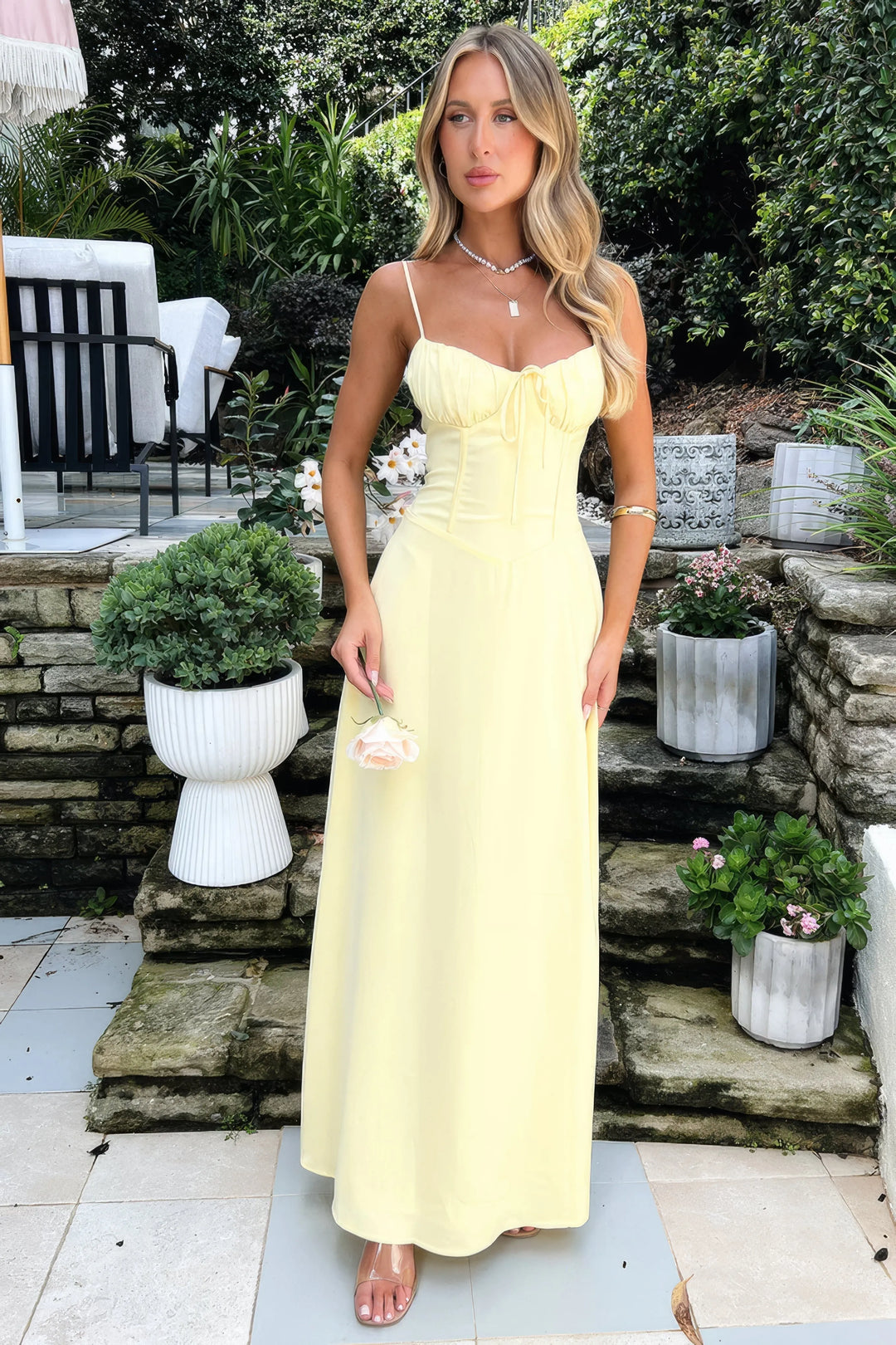 Women's Elegant Holiday Maxi Dress with Pleated Bodice