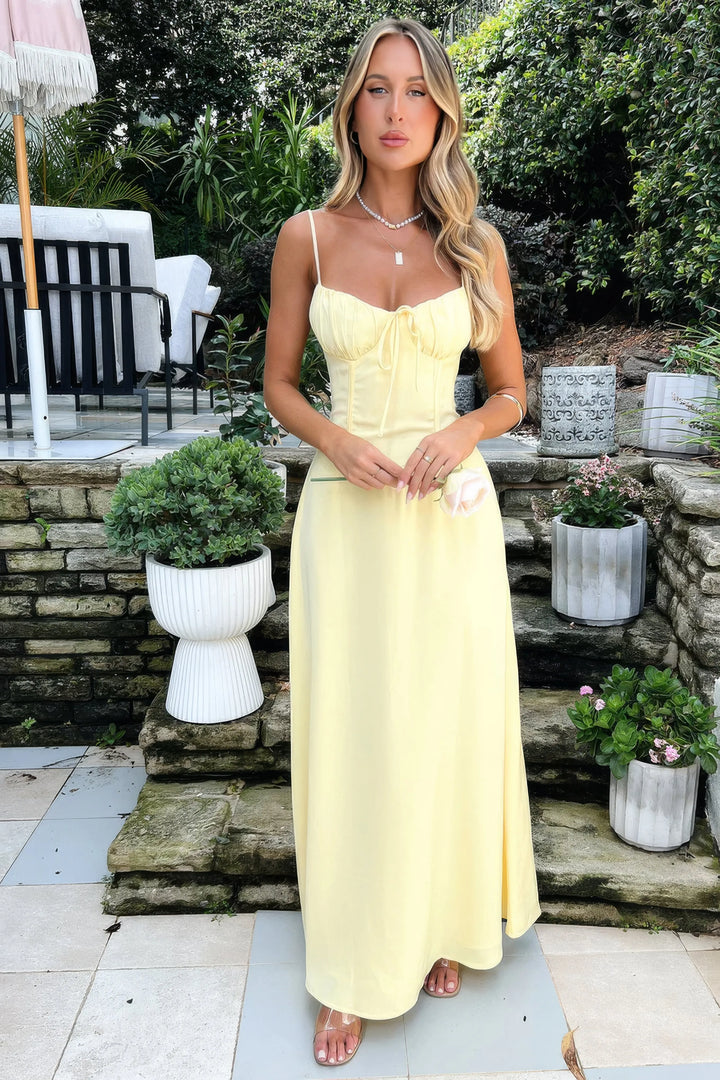 Women's Elegant Holiday Maxi Dress with Pleated Bodice