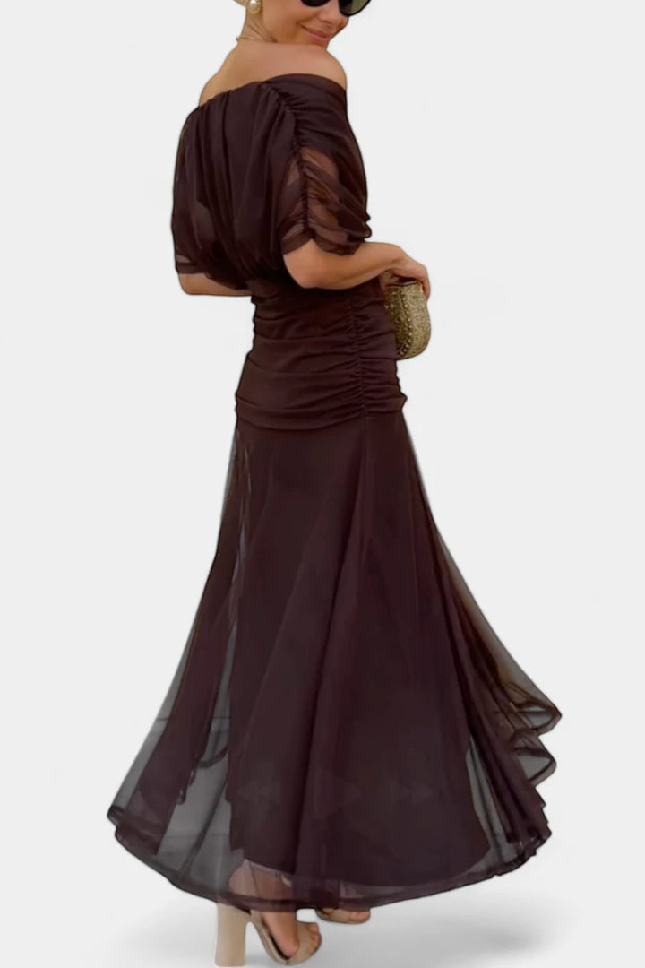 Women's Elegant Wedding Guest Maxi Dress with Off Shoulder