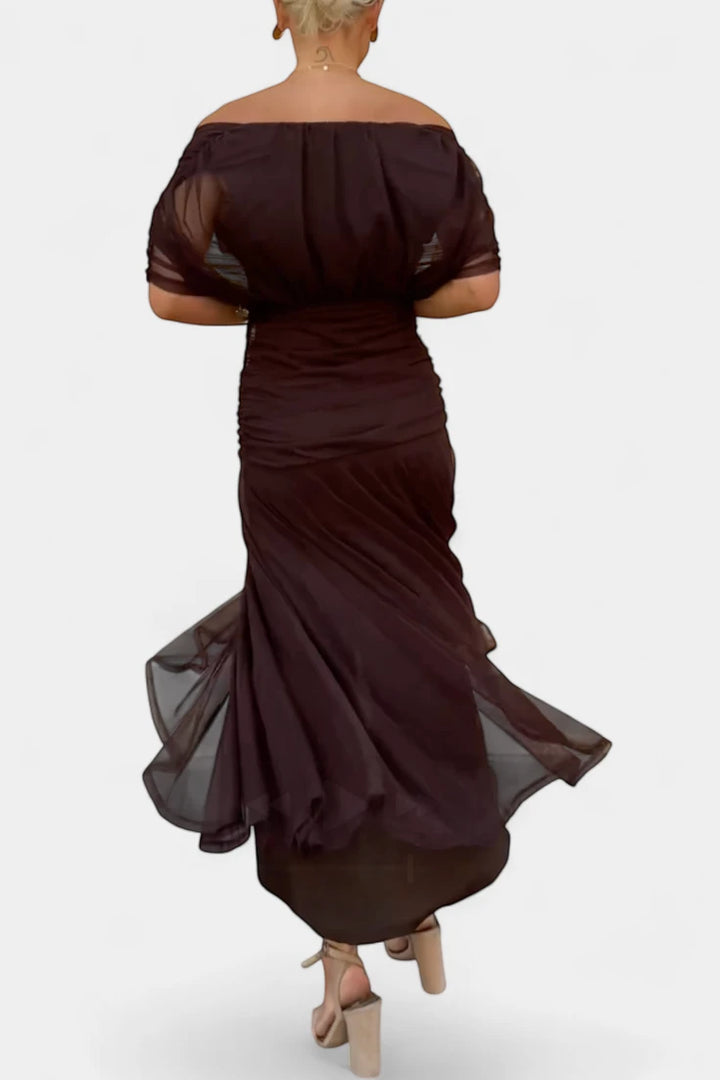 Women's Elegant Wedding Guest Maxi Dress with Off Shoulder