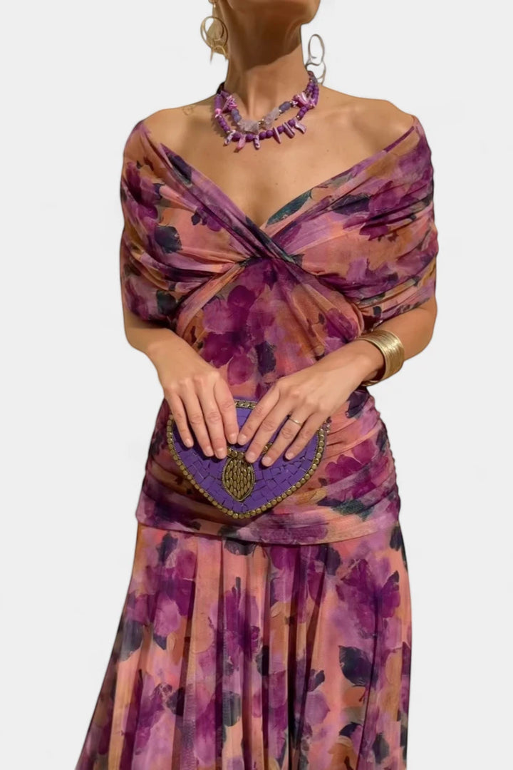 Women's Elegant Wedding Guest Maxi Dress with Off Shoulder