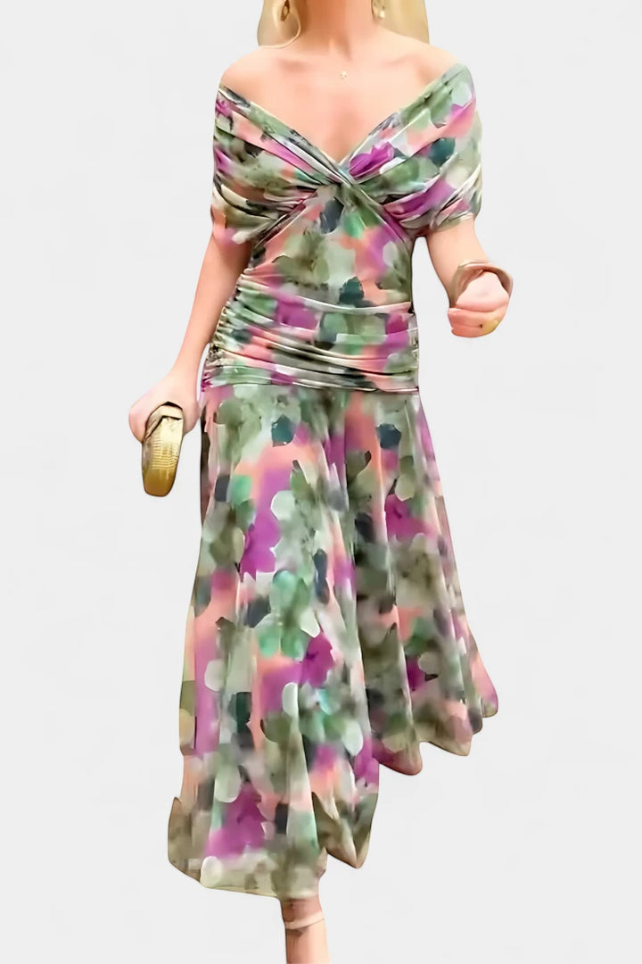 Women's Elegant Wedding Guest Maxi Dress with Off Shoulder
