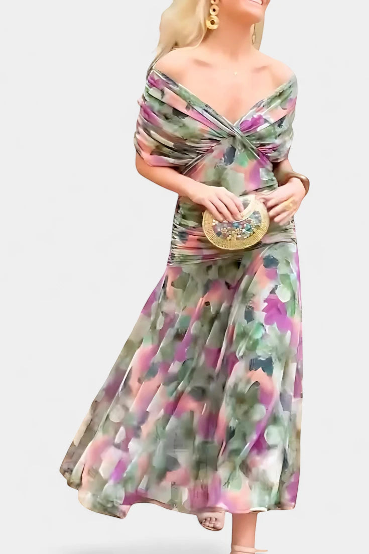 Women's Elegant Wedding Guest Maxi Dress with Off Shoulder