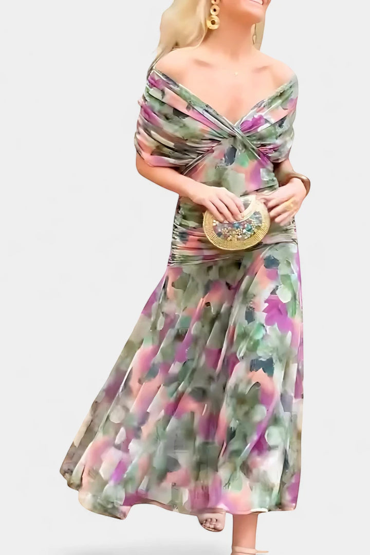 Women's Elegant Wedding Guest Maxi Dress with Off Shoulder